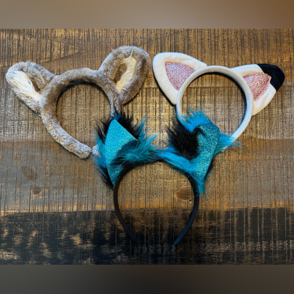 Lot of 3 Ear Animal Headbands Cat Wolf Lodge & Black and Blue Kids - Picture 1 of 5